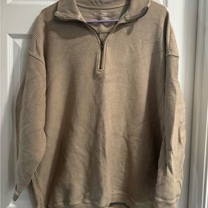 Oversized Beige Quarter-Zip Sweater